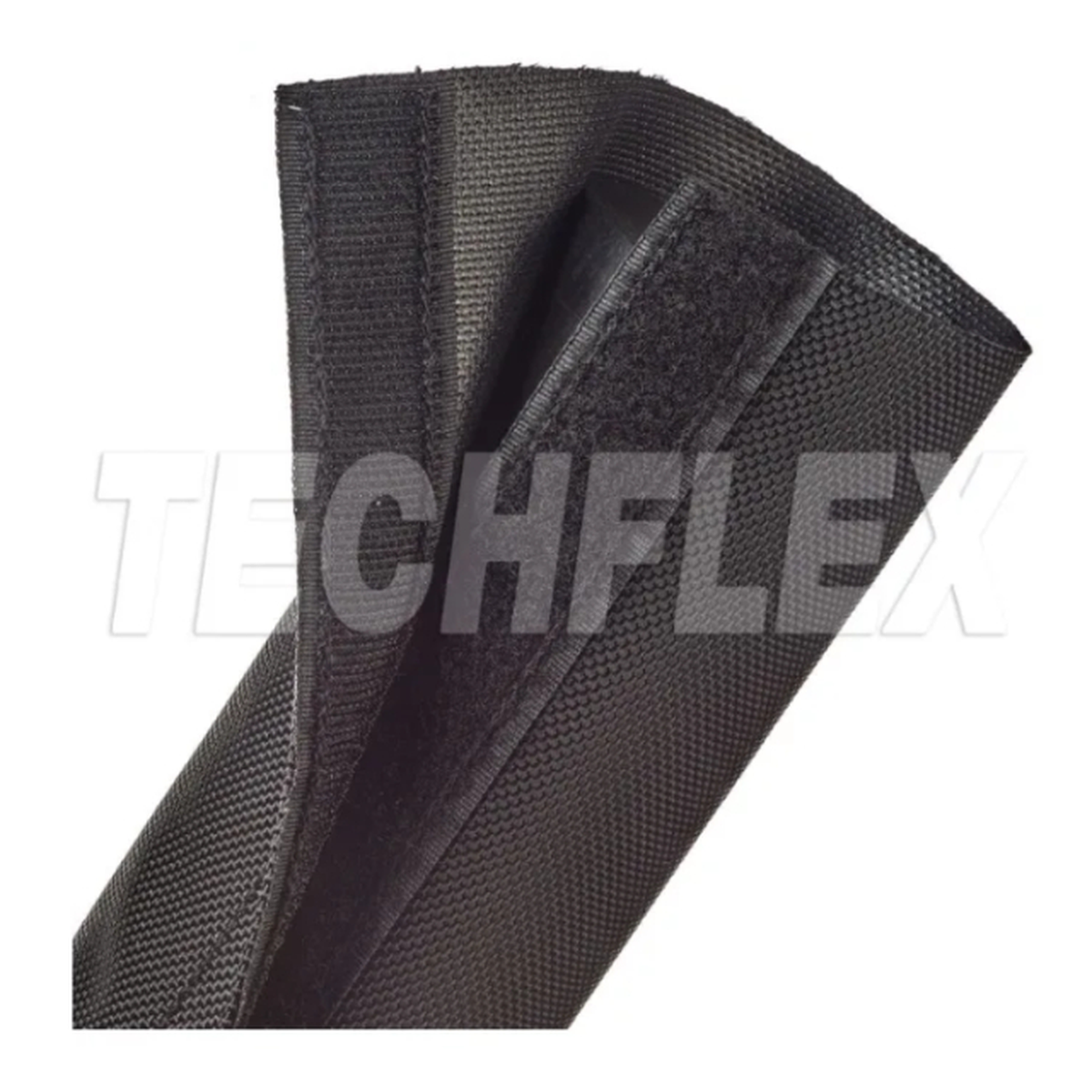 Black hose wrap with textured surface on a white background, featuring the brand 'Techflex'.
