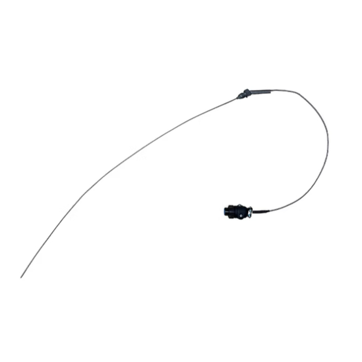 Black cable with a connector on a white background