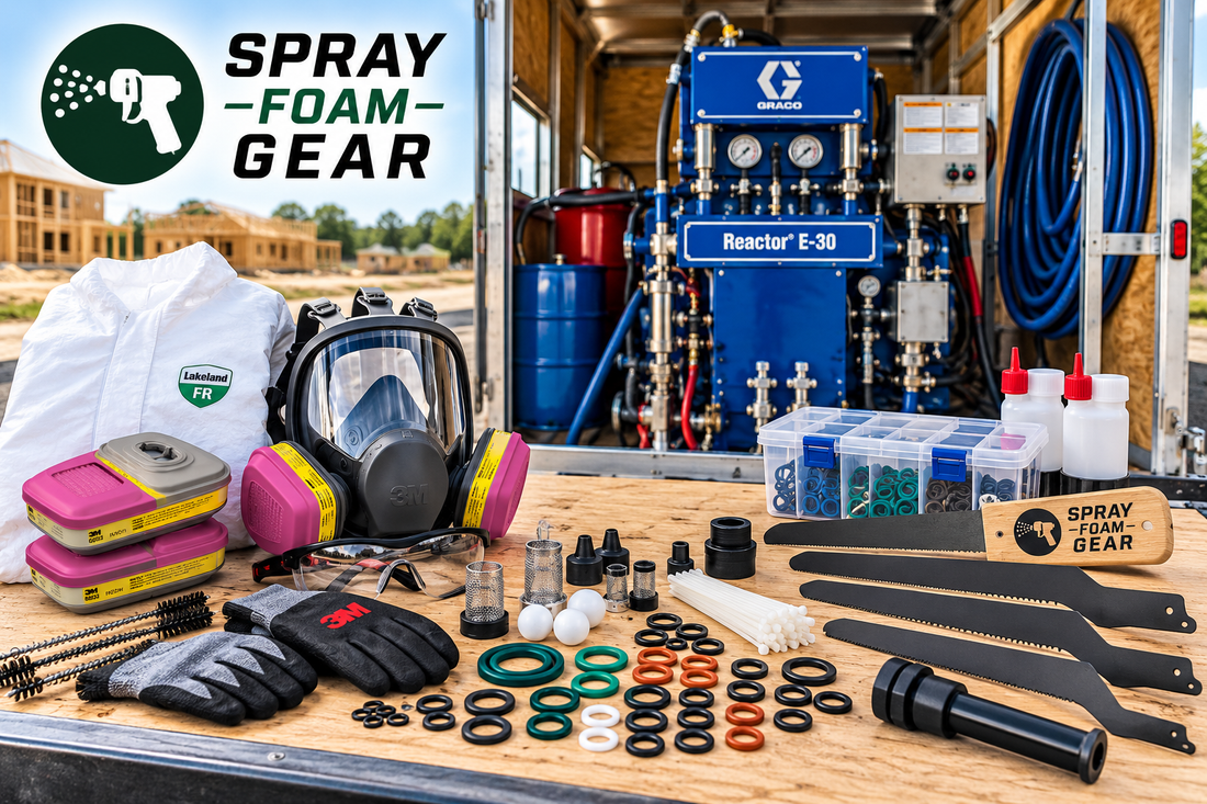 Spray foam parts and supplies including PPE, O-rings, spray foam saws, cutting tools and accessories for professional spray foam contractors