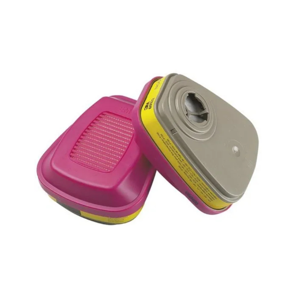 Two mask filters, one pink and one gray, on a white background