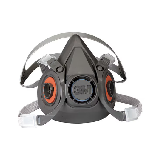 Gray half-mask respirator with 3M logo on a white background