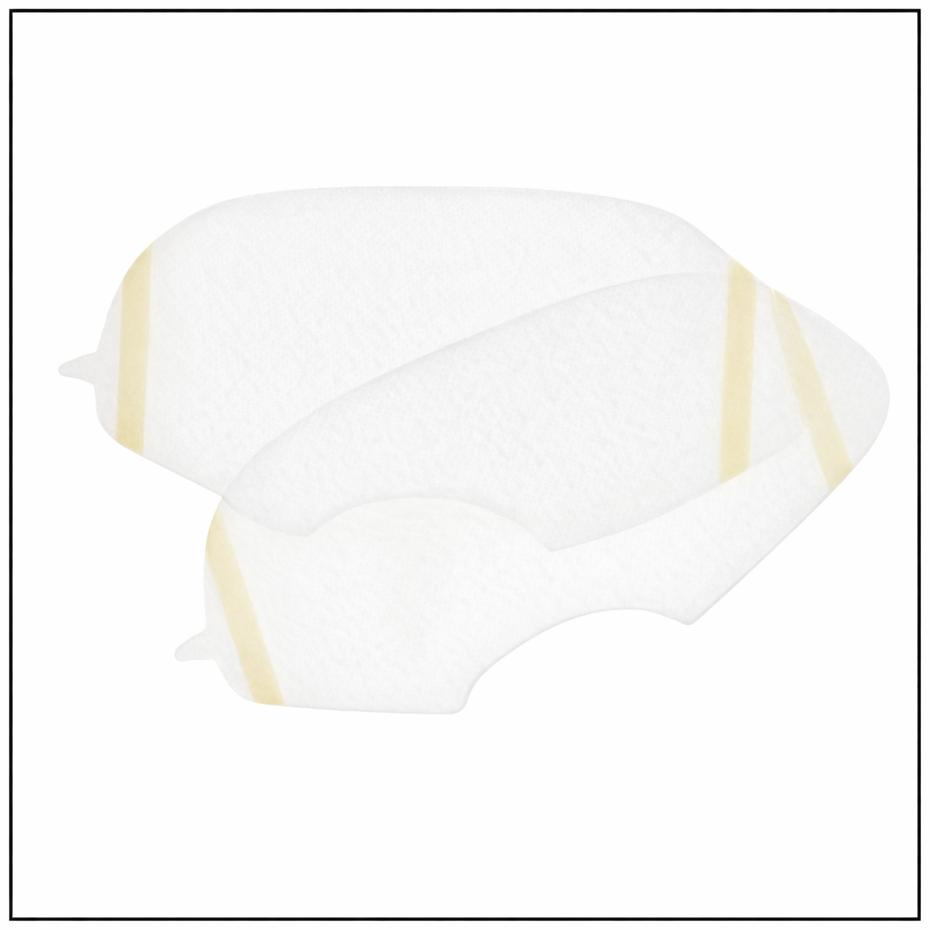 White plastic sheets with gold stripes on a white background