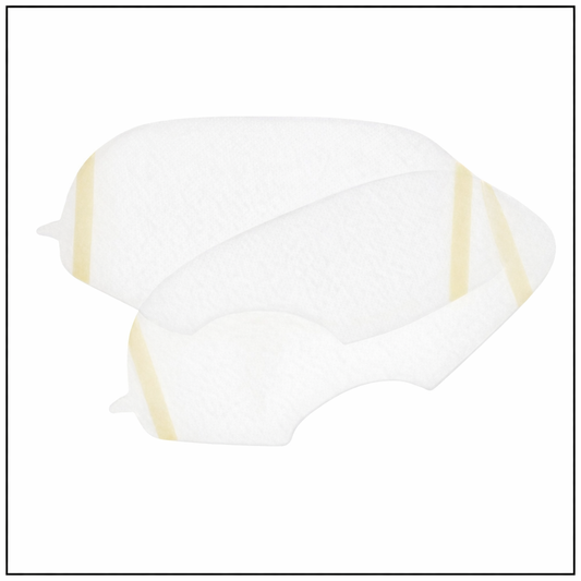 White plastic sheets with gold stripes on a white background