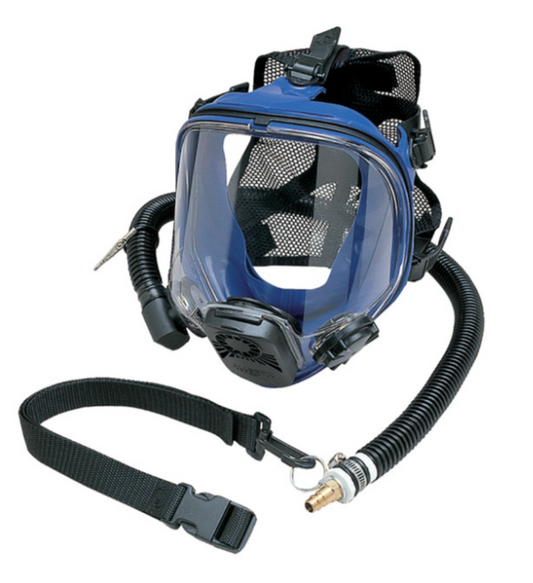 Full-face mask with hose on a white background