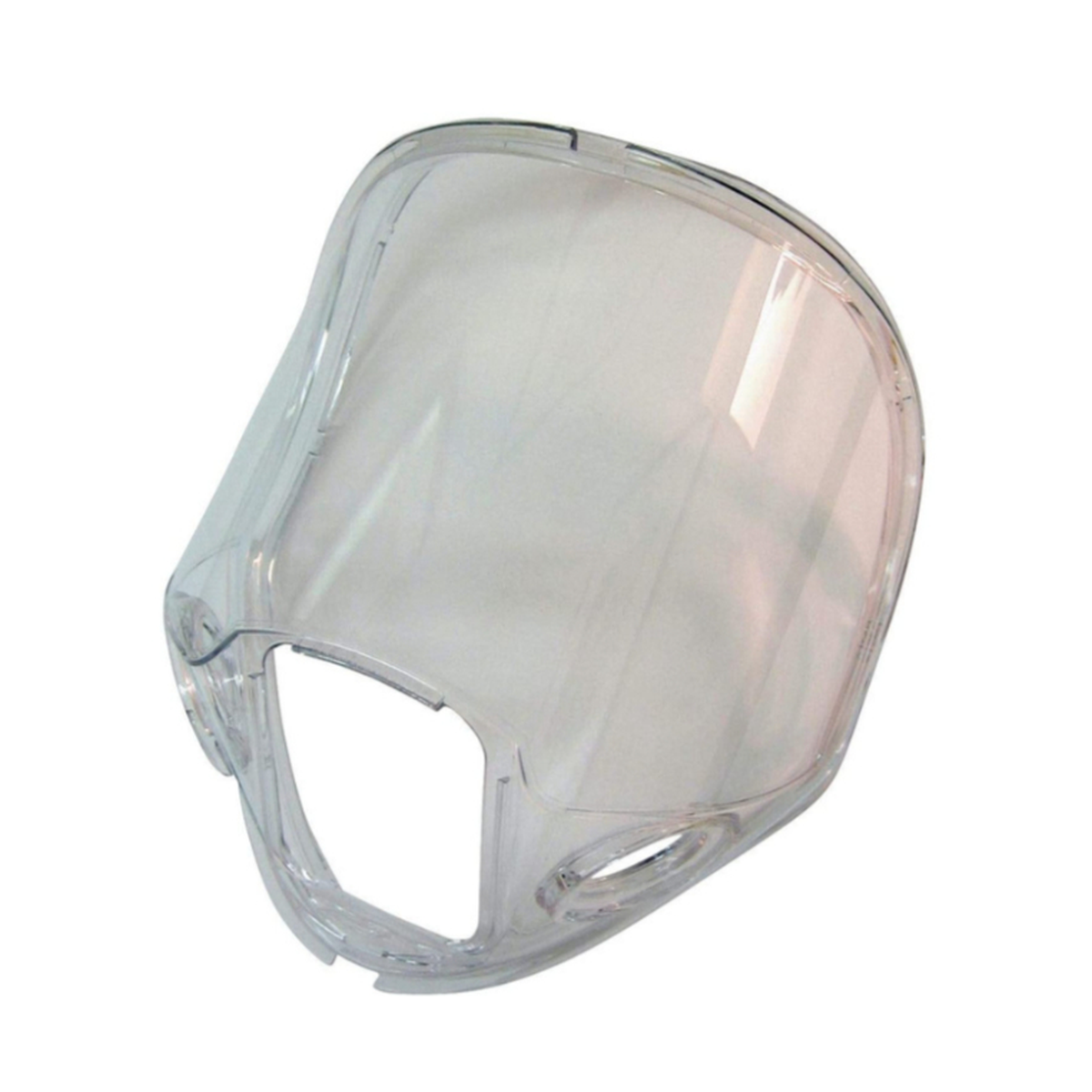 Clear protective face shield on a white background