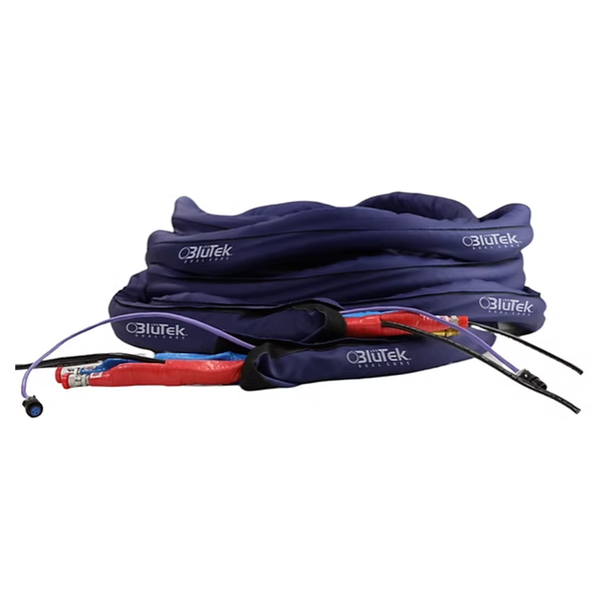 Coiled Blutek hose set on a white background