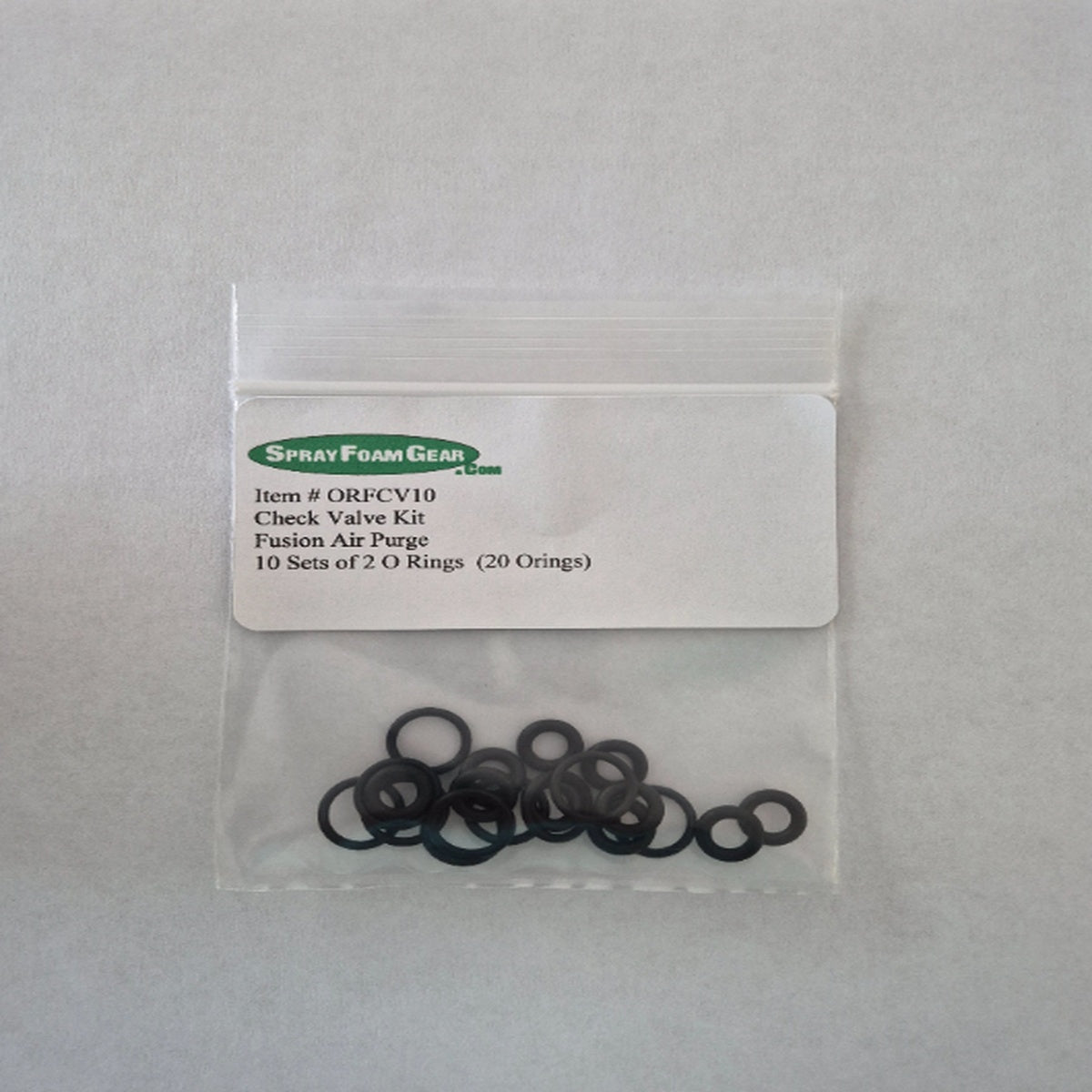 Package of check valve kit with 'Spray Foam Gear' label on a gray background