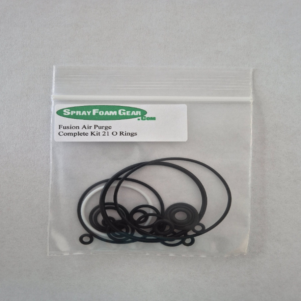 Packaged set of O-rings with Spray Foam Gear label on a gray background