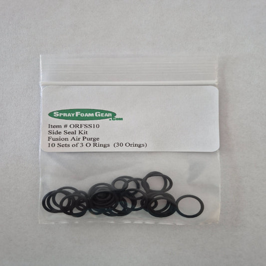 Bag of black O-rings with a label from Spray Foam Gear on a gray background