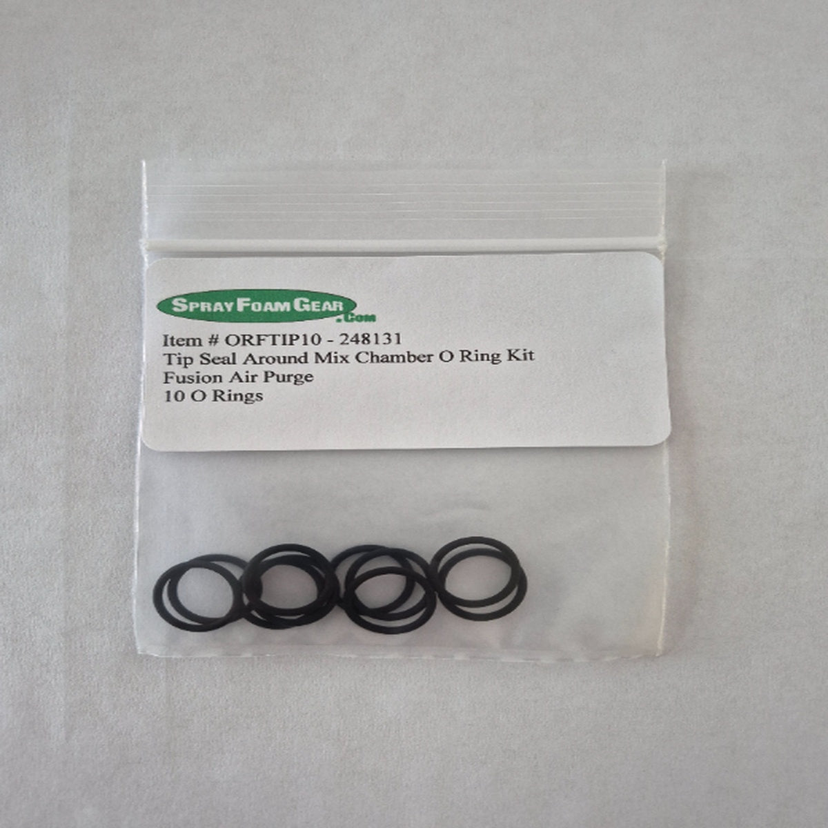 Packaged set of black O-rings with a label on a gray background