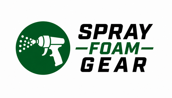 Logo for Spray Foam Gear with a spray gun icon and text on a white background