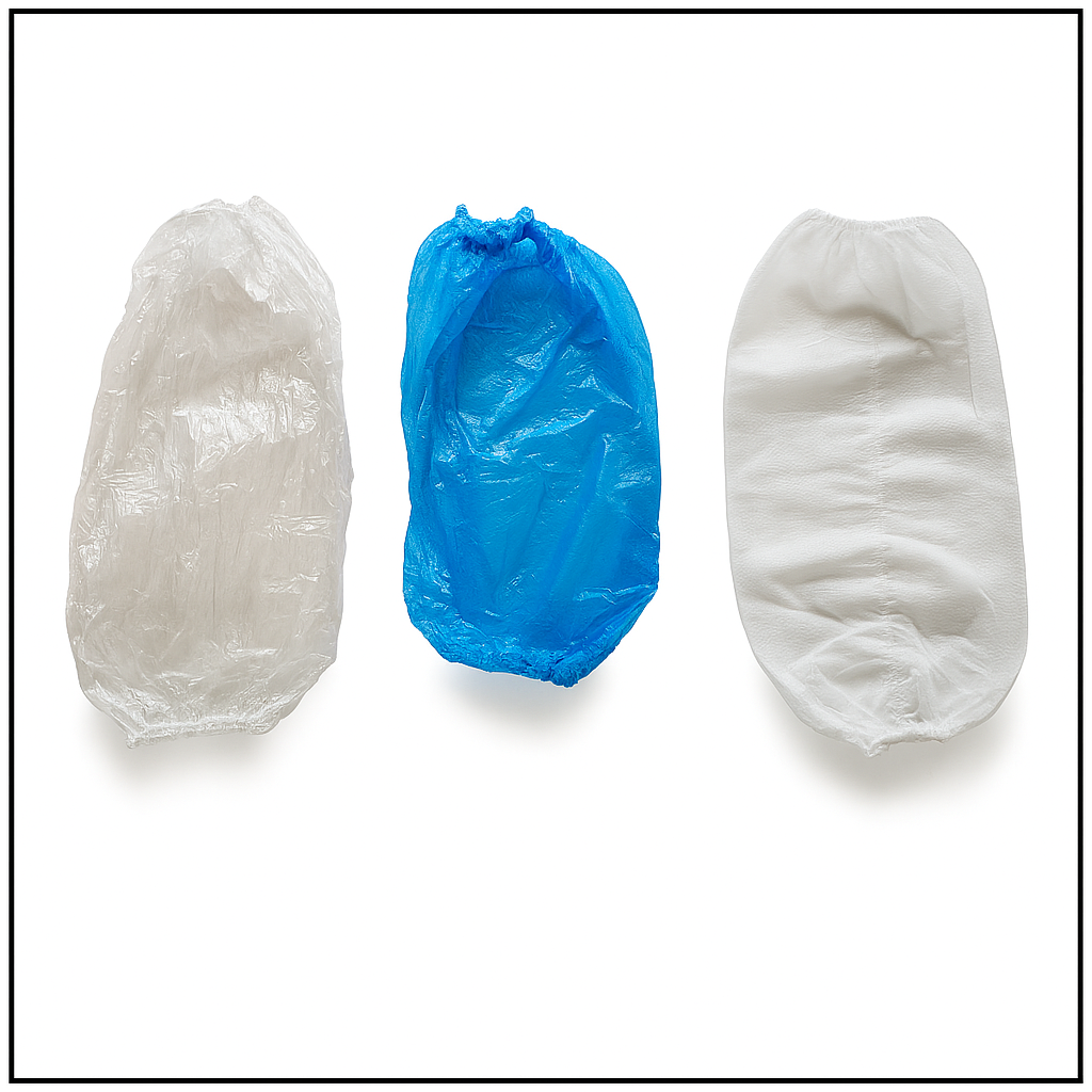 Three applicator covers in white, blue, and another white color on a white background.